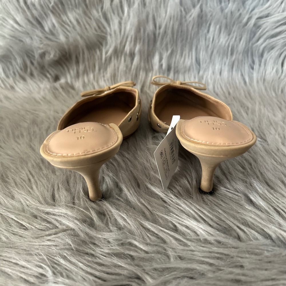 Time And Tru Stud Kitten Heel Women Size 10 Beige Studded Slip On Heels Shoes - Picture 5 of 8